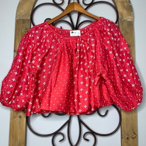 Anthropologie Kopal Puff Sleeve Peasant Boho Flowy Crop Shirt - Picture 4 of 7